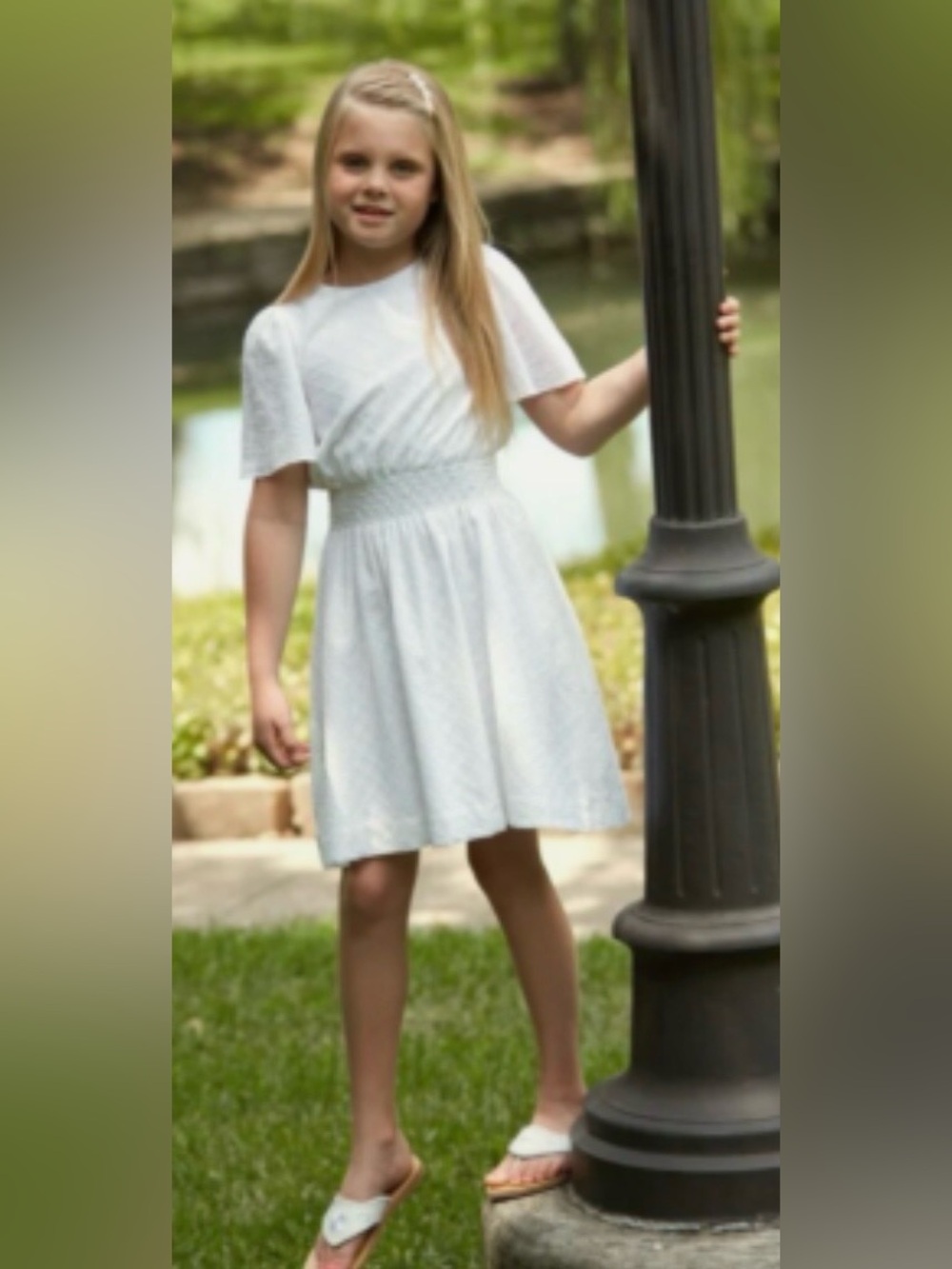 GABBY (Luli & Me) Eyelet Smocked Waist Dress. Size 7.